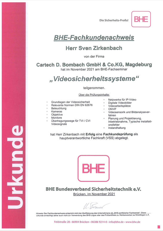 Cartech Bombach IT Zertifikate